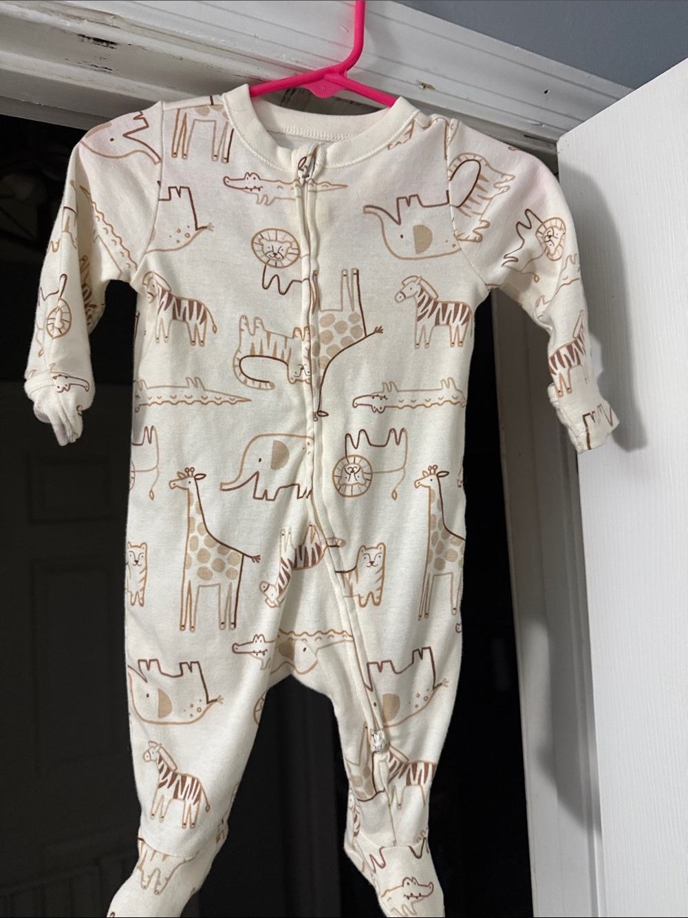 Old Navy Cream and Beige Safari Animal Footed One-Piece